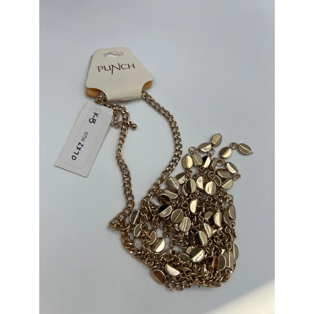 Punch Gold Tone Multi Layer Draped Disc Bib Necklace Statement Fringe Jewelry